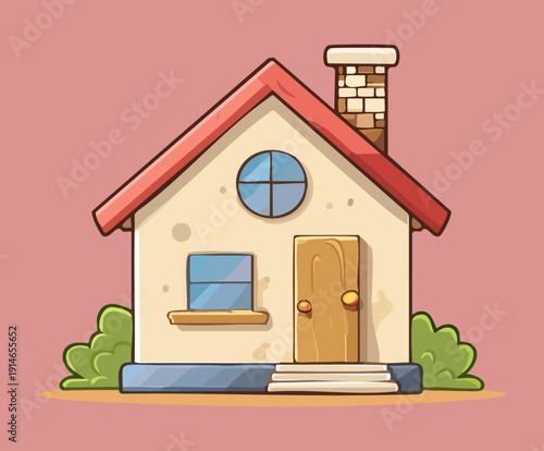 Front view house icon with green lawn for real estate listing Graphic Asset