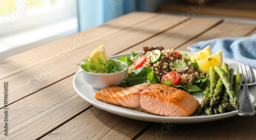 Wallpaper Mural A Deliciously Prepared Salmon Fillet with Fresh Quinoa Salad and Lemon Garnish Torontodigital.ca