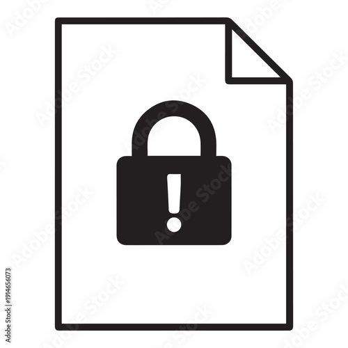 Ransomware security lock document Silhouette vector black on a white background