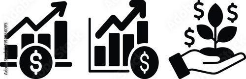 Financial growth and investment icons representing success and wealth accumulation in business.