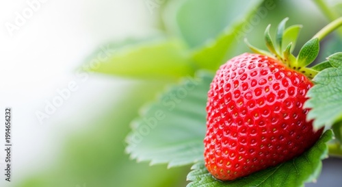 Wallpaper Mural A Ripe Red Strawberry Growing on a Leafy Green Plant Outdoors Torontodigital.ca