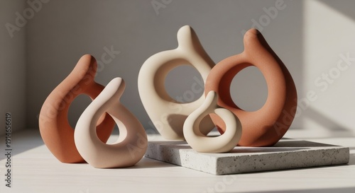 Wallpaper Mural Abstract Ceramic Sculptures Displayed with Modern Interior Decor Style Torontodigital.ca