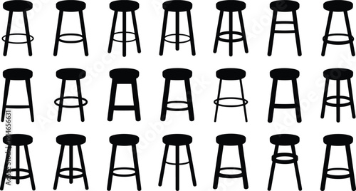 Bar stool silhouettes vector set, modern wooden high chair icons collection for kitchen bar cafe interior design