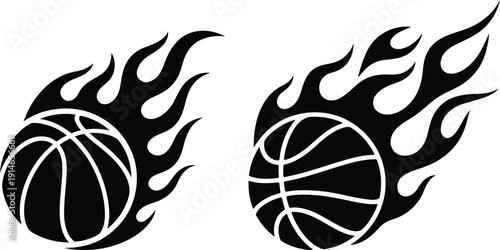 Flaming basketballs on fire with white lines