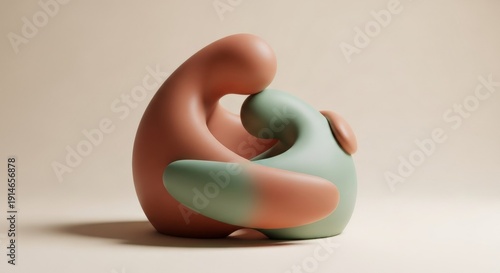 Abstract Sculpture of Two Figures Embracing in Tender Connection