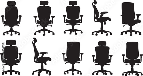 Collection of office chair silhouettes in various positions shown