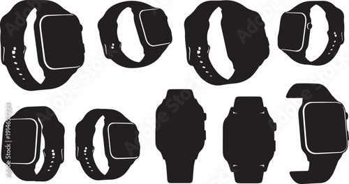 Smartwatch Silhouettes in Various Angles and Positions Displayed