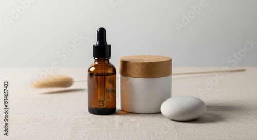 Wallpaper Mural Amber serum bottle and white cream jar with wooden lid Torontodigital.ca