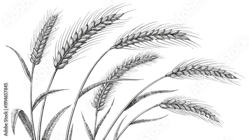 Elegant wheat stalks in a beautiful botanical illustration