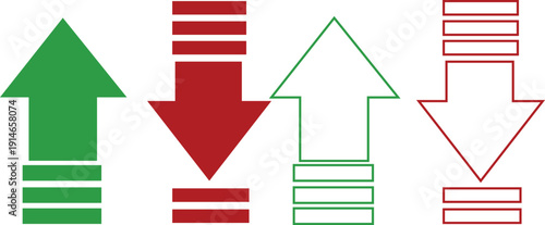 Up and down arrows with horizontal bars representing data or progress
