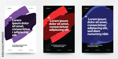 Modern Abstract Flyer Collection: A trio of contemporary flyers with bold, abstract brushstrokes, perfect for conveying modern, minimalist aesthetics in design projects. 