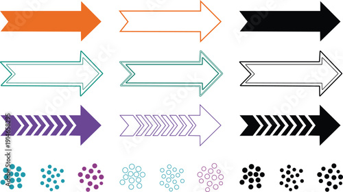 Various arrow styles in orange teal purple and black with cluster