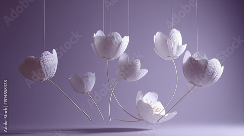 Pixelated White Flowers Hanging In Purple Studio