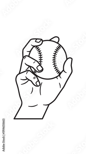 Closeup of a hand gripping a baseball, ready for play.
