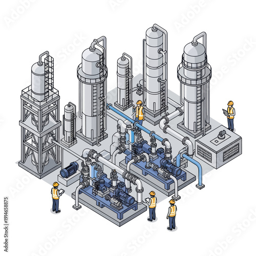Industrial Facility with Workers and Equipment.