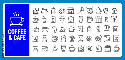 Coffee and Cafe Drinks Line Icons Set