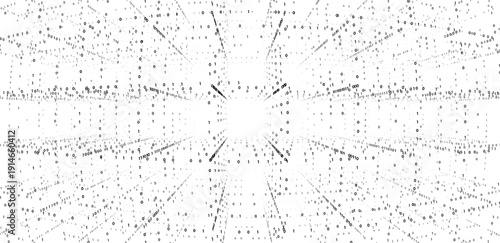 Abstract technology background with binary code digital tunnel. Concept of big data, artificial intelligence, cyberspace, and digital transformation vector background with perspective and copy space.