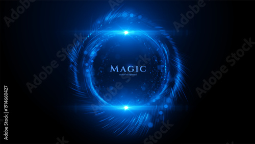 Round frame of blue bokeh lights for modern corporate awards. This tech-inspired border is perfect for digital certificates, employee achievement graphic, and innovation awards in the tech and finance