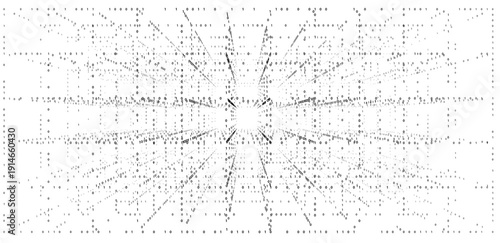 Abstract technology background with binary code digital tunnel. Concept of big data, artificial intelligence, cyberspace, and digital transformation vector background with perspective and copy space.