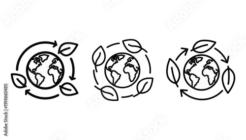 Earth day icons: recycling planet with leaves