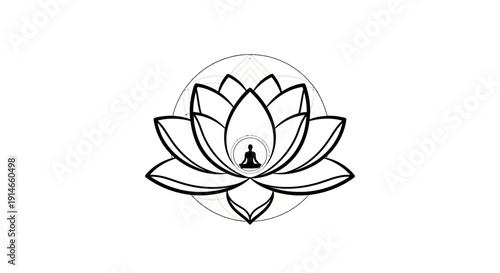 Zen Lotus Meditation Symbol Vector Graphic Illustration Representing Inner Peace, Calmness, and Spiritual Growth, Ideal for Yoga Studios, Wellness Centers, and Mindfulness Applications