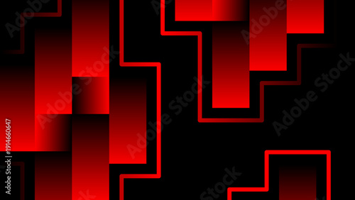 Vibrant Red Geometric Patterns on a Stark Black Background - Abstract Digital Art
