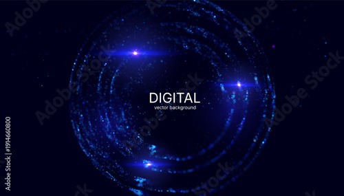 Futuristic digital glowing particles data circle with decentralized network concept representing distributed system blockchain technology, innovation and next generation connectivity vector background