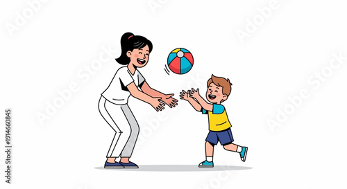 Woman and child playing with ball.