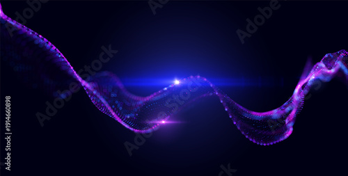 Futuristic data array visualization with flowing particle waves and digital interface representing big data analysis, pattern recognition, artificial intelligence, machine learning vector background