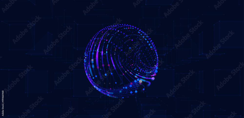Foto Futuristic digital glowing particles data lines with decentralized network conce