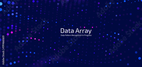 Futuristic data array visualization with flowing particle waves and digital interface representing big data analysis, pattern recognition, artificial intelligence, machine learning vector background