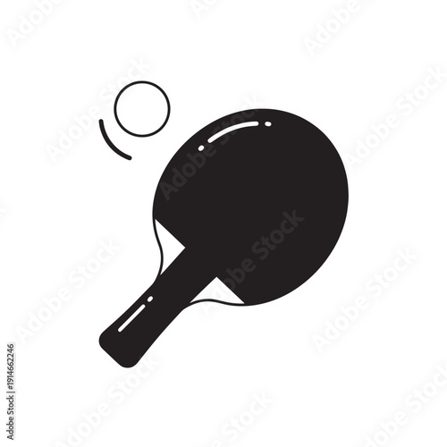 Minimalist Silhouette of a Ping Pong Paddle and Ball for Sports Illustration.