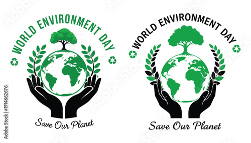 World environment day earth and hands icon