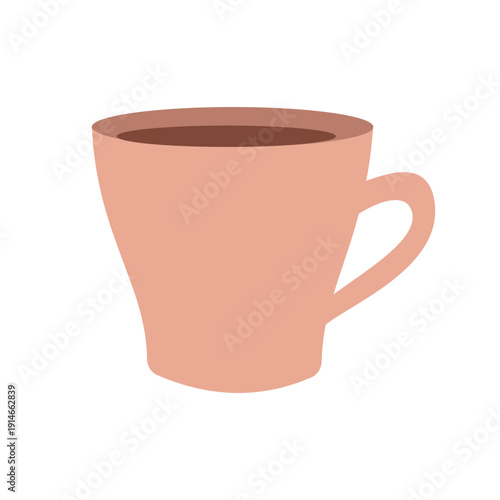 Minimalist Flat Illustration of a Pink Coffee Mug. Coffee in a Cute Cup. Cup of Fresh Brew. Hot Coffee Ready to Serve