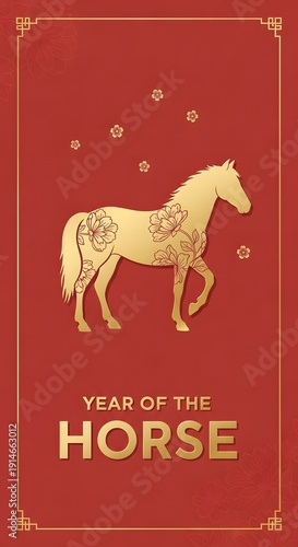 Year of the Horse Chinese New Year Greeting Card Design.