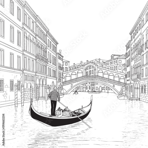 A Serene Venice Canal Scene with Gondola and Bridge in Quiet Evening Light.