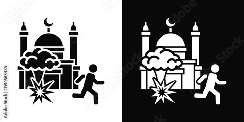 Mosque Attack Icon White And Black Background Style