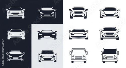 Collection of Car Icons and Silhouettes for Automotive Design.