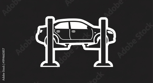 Car Lifted On Automotive Repair Shop Hoist For Maintenance.