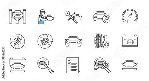 Car Repair and Maintenance Service Icons Set.
