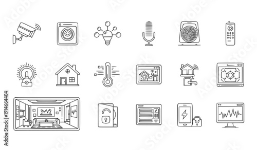 Smart Home Technology Icons Set: Security, Automation, IoT Devices and Connected Living