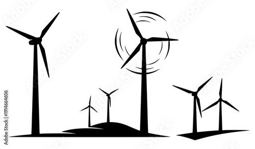 Wind Turbines Generating Renewable Energy on Hillside Landscape