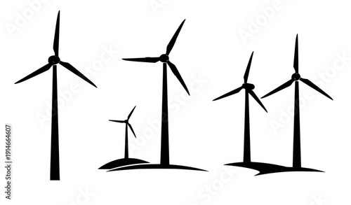 Wind Turbines Silhouette Renewable Energy Landscape Illustration