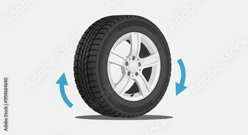 Car tire with directional arrows indicating rotation.