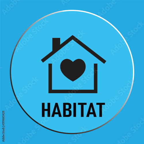 Blue Circular Icon with House Outline, Heart Shape, and "HABITAT" Text