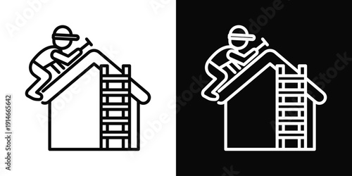 Roofing Contractor Icon White And Black Background Style