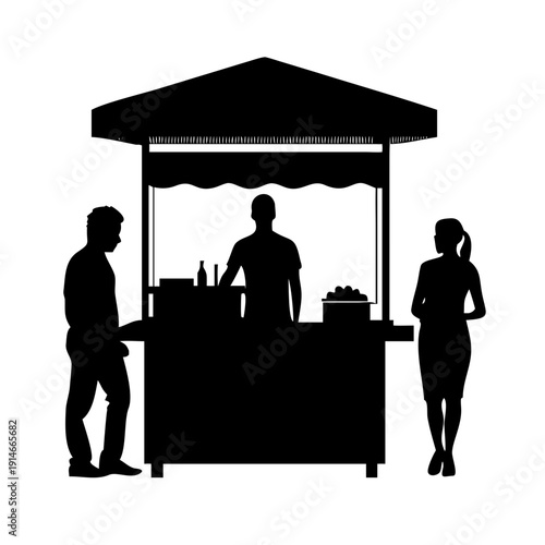 Vector Silhouette of a Food Stall with Two Vendors