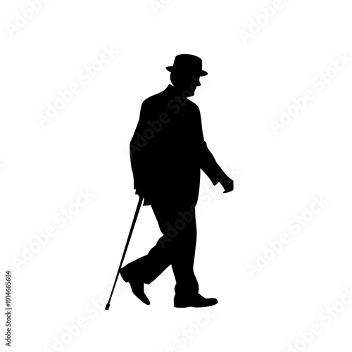Vector Silhouette of an Elderly Gentleman Walking with a Cane