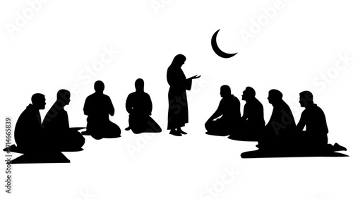 Muslim Family Prayer Silhouette Vector
