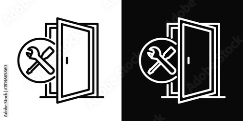 Door Installer Icon White And Black Background Style